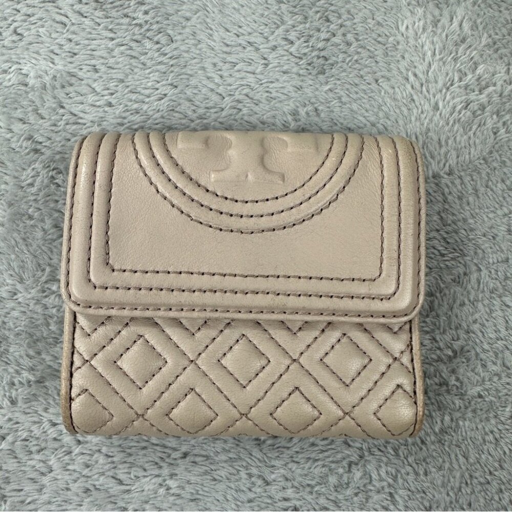 Tory Burch Mini Flap Wallet Leather Bedrock Cream